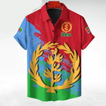 Емблемата на флага на страната Еритрея, 3D Печат, Летни почивки, Висококачествени мъжки Хавайска риза, мъжки блузи, ежедневни къси ръкави-2