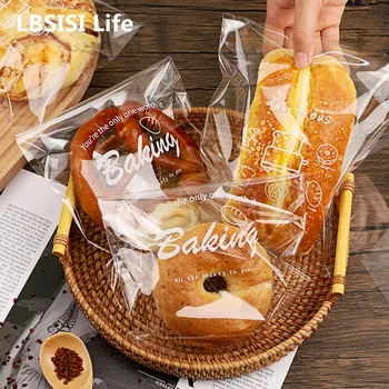 LBSISI Life 100шт Пакет За Опаковане на Хляб Препечен Самозалепващи Пакети За Печене на Бисквити, Понички и Отделен Малък Прозрачен Пластмасов Пакет