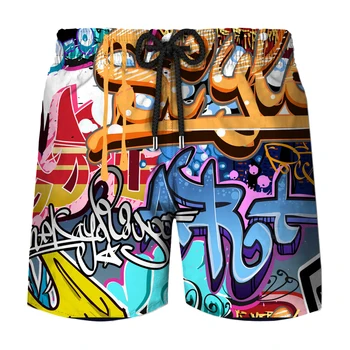 Летни мъжки къси панталони с 3D принтом в стил хип-хоп, бързо съхнещи шорти за плуване, ежедневни, плажни панталони оверсайз, тенденция мъжки дрехи