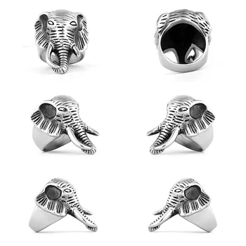 Стил Чжуанчэн Хип-хоп Рап слон Главата Слонова кост Мъжки пръстен от неръждаема стомана Размер 8-14