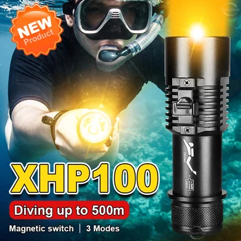 6000 Лумена Тежкотоварни Фенерче за гмуркане XHP100 Жълта Светлина Подводни Лампи Подводен Led Фенерче Професионален Фенерче за гмуркане